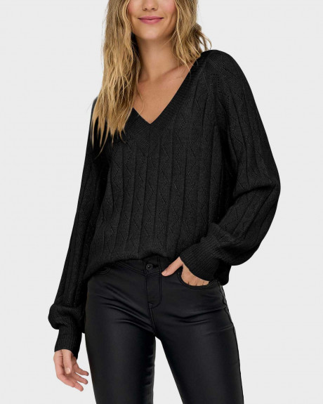 ONLY WOMEN'S KNITTED BLOUSE V-NECK - 15302173