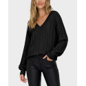 ONLY WOMEN'S KNITTED BLOUSE V-NECK - 15302173 - BLACK