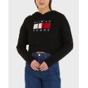 TOMMY HILFIGER WOMEN'S HOODED SWEATER WITH LOGO - DW0DW16528 - BLACK