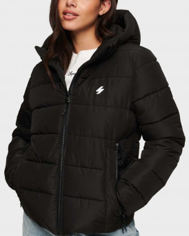 SUPERDRY WOMEN'S PUFFER JACKET WITH HIGH NECK AND HOOD - W5011630Α - BLACK