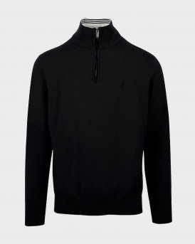 NAUTICA MEN'S KNITTED SWEATER WITH ZIPPER ON THE NECKLINE - S37100 - BLACK