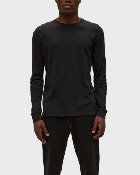 DIRTY LAUNDRY ΑΝΔΡΙΚΗ ΜΑΚΡΥΜΑΝΙΚΗ ΜΠΛΟΥΖΑ 100% WAFFLE ΒΑΜΒΑΚΙ - DLML000137 - ΜΑΥΡΟ