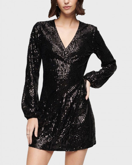 SUPERDRY WOMEN'S SEQUIN WRAP MINI DRESS - W8011702Α