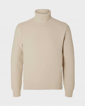 SELECTED ΑΝΔΡΙΚO ΠΛΕΚΤΟ ΠΟΥΛΟΒΕΡ ΨΗΛΟΣ ΛΑΙΜΟΣ ΚΑΝΟΝΙΚΗ ΓΡΑΜΜΗ - 16091739 - ΕΚΡΟΥ