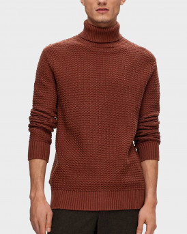 SELECTED MEN'S KNITTED PULLOVER HIGH NECK REGULAR FIT - 16091739 - BROWN