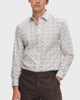 SELECTED HOMME MEN'S SLIM FIT SHIRT WITH PATTERN - 16093276 - WHITE