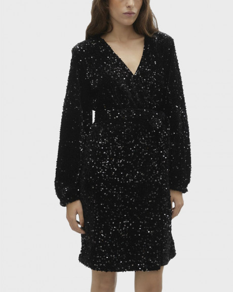 VERO MODA WOMEN'S WRAPPED DRESS WITH SEQUINS - 10298493