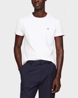 TOMMY HILFIGER ΑΝΔΡΙΚΟ T-SHIRT ΠΙΚΕ ΣΤΕΝΗ ΓΡΑΜΜΗ - MW0MW34439 - ΑΣΠΡΟ