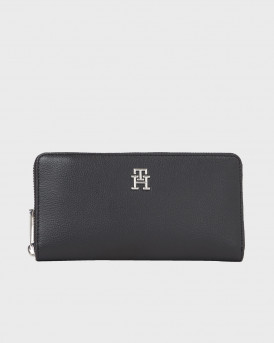 TOMMY HILFIGER ESSENTIAL TH MONOGRAM WOMEN'S WALLET - AW0AW16093 - BLACK
