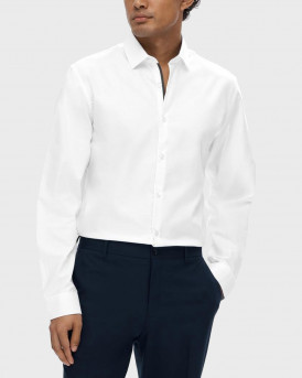 SELECTED ΑΝΔΡΙΚΟ ΠΟΥΚΑΜΙΣΟ ΣΤΕΝΗ ΓΡΑΜΜΗ - 16058640 - ΑΣΠΡΟ