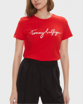 TOMMY HILFIGER WOMEN'S T-SHIRT WITH SIGNATURE LOGO - WW0WW41674 - RED