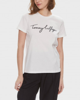 TOMMY HILFIGER WOMEN'S T-SHIRT WITH SIGNATURE LOGO - WW0WW41674 - WHITE
