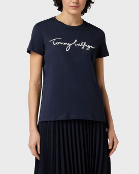 TOMMY HILFIGER WOMEN'S T-SHIRT WITH SIGNATURE LOGO - WW0WW41674 - BLUE