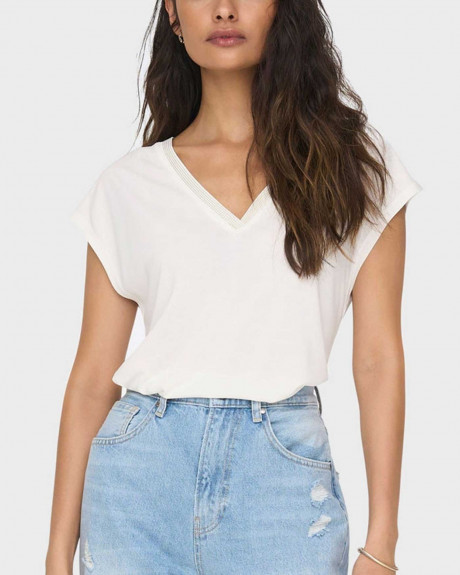 ONLY ΓΥΝΑΙΚΕΙΑ ΜΠΛΟΥΖΑ V-NECK 100% ΒΑΜΒΑΚΙ - 15285624 