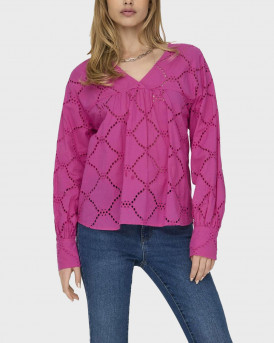 ONLY WOMEN'S EMBROIDERED V-NECK BLOUSE - 15314546 - PINK