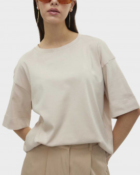 VERO MODA WOMEN'S T-SHIRT LOOSE FIT 100% COTTON - 10301183 - ECRU