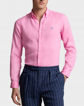 POLO RALPH LAUREN MEN'S SHIRT LINEN EMBROIDERED LOGO - 710794141022 - PINK