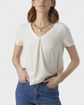 VERO MODA ΓΥΝΑΙΚΕΙΟ T-SHIRT ΜΕ V ΛΑΙΜΟΚΟΨΗ - 10285552 - ΑΣΠΡΟ