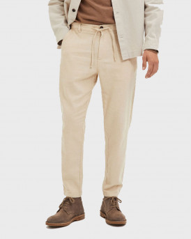 SELECTED MEN'S LINEN BLEND TAPERED TROUSERS - 16087636 - BEIGE