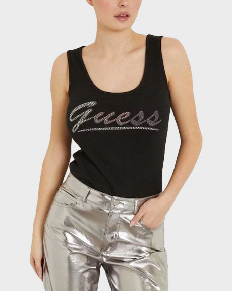 GUESS ΓΥΝΑΙΚΕΙΑ ΜΠΛΟΥΖΑ LOGO TANK TOP ΜΕ ΣΤΡΑΣ - W4GP16K1814
