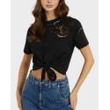 GUESS WOMEN'S T-SHIRT RELAXED FIT AJOUR LACE - W4GI15I3Z14 - BLACK