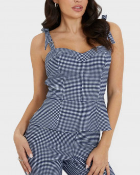 GUESS WOMEN'S TOP GINGHAM CHECK - W4GH37WG492 - BLUE