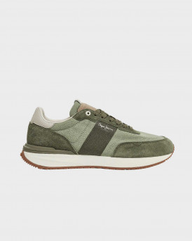 PEPE JEANS MEN'S SNEAKERS SUEDE LEATHER BUSTER TAPE - PMS60006 - KHAKI