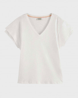 SCOTCH & SODA ΓΥΝΑΙΚΕΙΟ T-SHIRT V ΛΑΙΜΟΚΟΨΗ - 177325 - ΑΣΠΡΟ