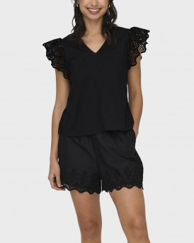 ONLY WOMEN'S V-NECK TOP - 15313171 - BLACK