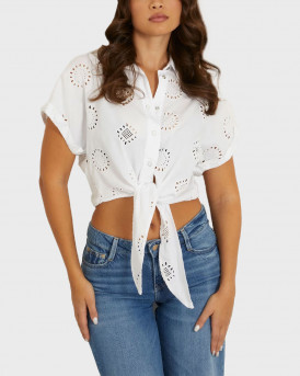 GUESS WOMEN'S EMBROIDERY CROPPED SHIRT - W4GH34WG822 - WHITE