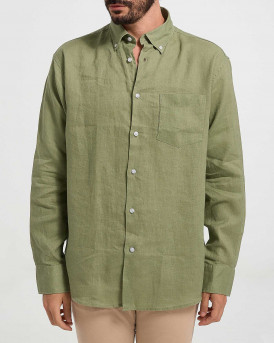 ROOK MEN'S SHIRT REGULAR FIT LINEN - 109.23 - OLIVE GREEN
