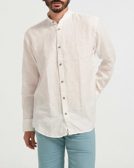 ROOK MEN'S SHIRT MAO NECKLINE LINEN - 109.23 - WHITE