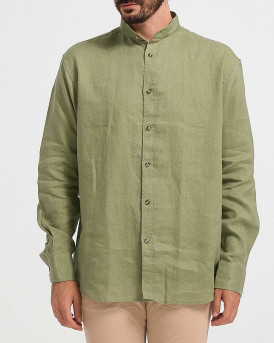 ROOK MEN'S SHIRT MAO NECKLINE LINEN - 109.23 - OLIVE GREEN