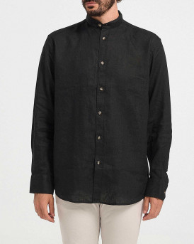ROOK MEN'S SHIRT MAO NECKLINE LINEN - 109.23 - BLACK