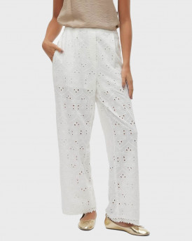 VERO MODA WOMEN'S HIGH RISE EMBROIDERY TROUSERS - 10303864 - WHITE
