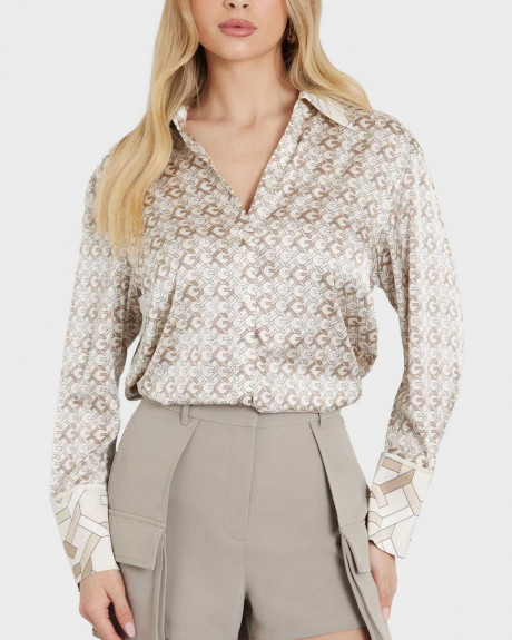 GUESS WOMEN'S SHIRT REGULAR FIT ALL-OVER LOGO DESIGN - W4YH47WF1T2