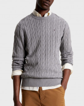 TOMMY HILFIGER MEN'S CABLE SWEATER - MW0MW33132 - GREY