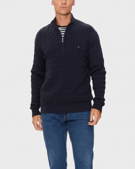 TOMMY HILFIGER CABLE ΑΝΔΡΙΚΟ ΠΟΥΛΟΒΕΡ ΜΕ ΦΕΡΜΟΥΑΡ - MW0MW36532 - ΜΠΛΕ