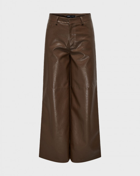 ONLY WOMEN'S FAUX LEATHER WIDE LEG TROUSERS - 15330032