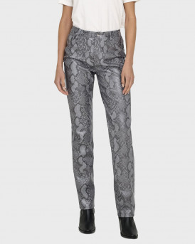 ONLY WOMEN'S FAUX LEATHER SNAKE PRINT TROUSERS - 15328138  - GREY