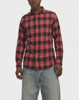 JACK & JONES MEN'S SLIM FIT CHECK SHIRT - 12258425 - RED