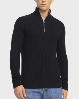 JACK & JONES MEN'S HALF-ZIP SWEATER - 12258473 - BLACK