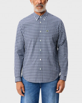 LACOSTE MEN'S PLAID POPLIN SHIRT - CH6981 - BLUE