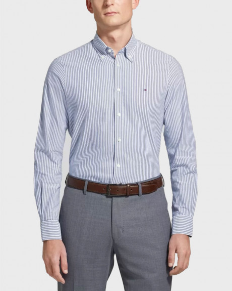 TOMMY HILFIGER ΑΝΔΡΙΚΟ ΡΙΓΕ ΠΟΥΚΑΜΙΣΟ ΣΤΕΝΗ ΓΡΑΜΜΗ - MW0ΜW36906
