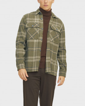 JACK & JONES MEN'S COMFORT FIT CHECK OVERSHIRT - 12263647 - GREEN