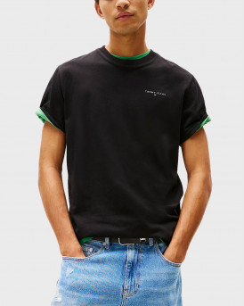 TOMMY JEANS ΑΝΔΡΙΚΗ ΜΠΛΟΥΖΑ ΚΟΝΤΟΜΑΝΙΚΗ ΣΤΕΝΗ ΓΡΑΜΜΗ - DM0DM21188 - ΜΑΥΡΟ