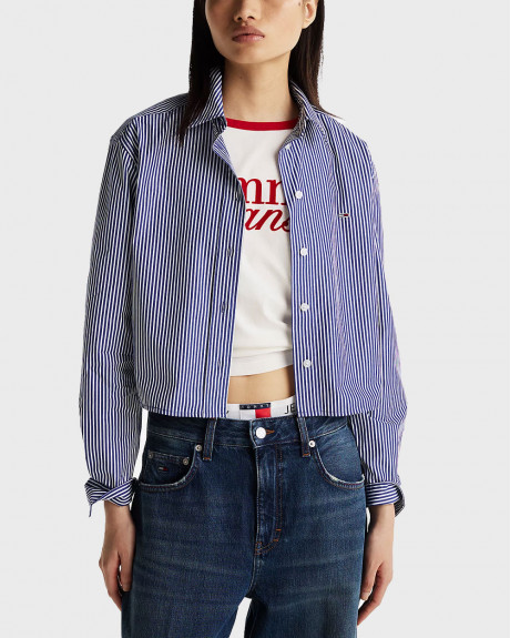 TOMMY JEANS WOMEN'S STRIPED CROPPED POPLIN SHIRT - DW0DW19354