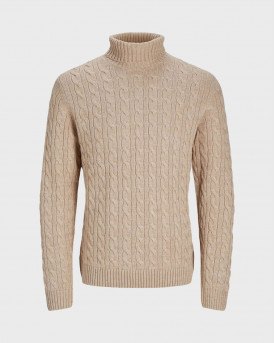 JACK & JONES MEN'S CABLE-KNIT ROLL NECK SWEATER - 12261776 - BEIGE
