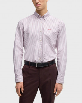 BOSS H-ROAN MEN'S SLIM FIT STRIPED SHIRT - 50520285 - BURGUNDY