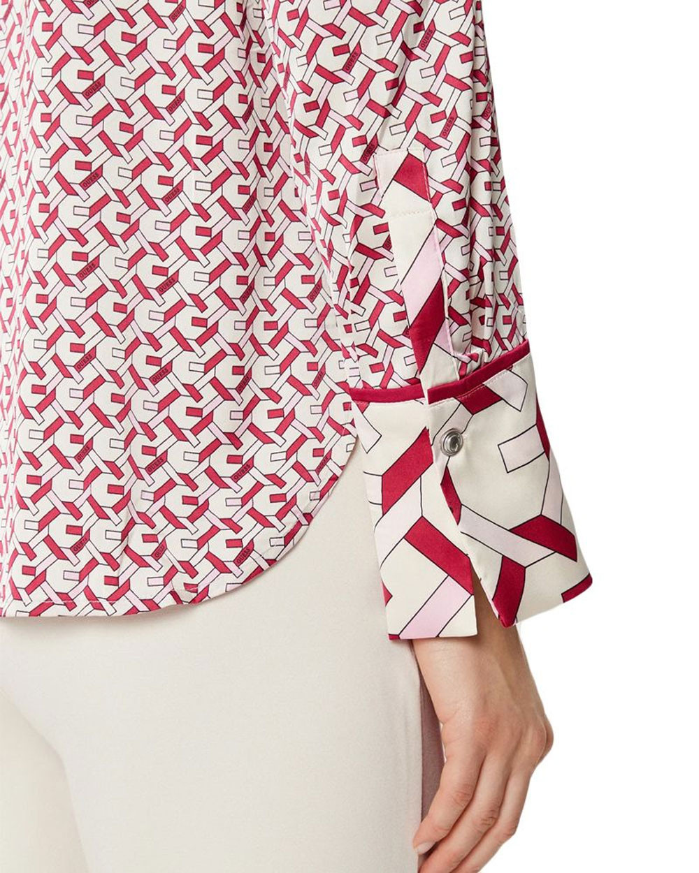 GUESS ALEXANDRA ALL OVER LOGO WOMEN'S SATIN SHIRT W4YH47WF1T2